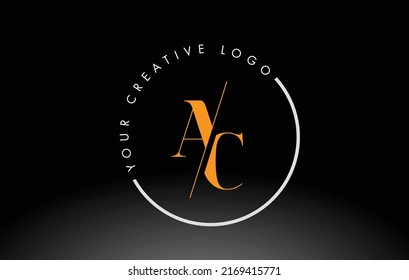 Orange AC Letter Logo Design with Creative Intersected and Cutted Serif Font.