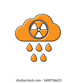 Orange Acid rain and radioactive cloud icon isolated on white background. Effects of toxic air pollution on the environment. Vector Illustration