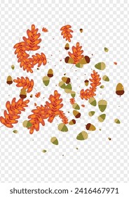 Orange Acorn Background Transparent Vector. Oak Silhouette Illustration. Red Plant. Natural Design. Brown Herb Wallpaper.