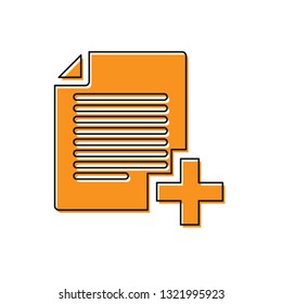 Orange Add new file icon isolated on white background. Copy document icon. Vector Illustration