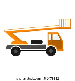 Orange aerial lifting platform. Utility vehicle. Car lift . Forklift truck. On white