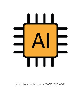 Orange AI Chip Icon for Artificial Intelligence, Machine Learning, and Smart Technology Design