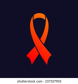 Orange AIDS ribbon isolated on navy blue background. eps10