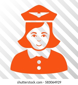 Orange Airline Stewardess interface toolbar icon. Vector pictograph style is a flat symbol on diagonally hatched transparent background.