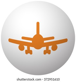 Orange Airplane icon on sphere isolated on white background