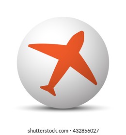 Orange Airplane icon on white ball