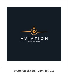 Icono de avión naranja sobre la compañía de aviación de texto sobre fondo azul oscuro