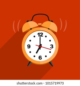Orange alarm clock isolated. Vector illustration in flat style.