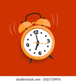 Orange alarm clock isolated. Vector illustration in flat style.