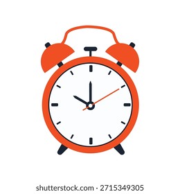 Obra de arte de Vector de reloj de alarma naranja con manos y campanas negras que muestran 10: 00 tiempo aislado en un fondo blanco.