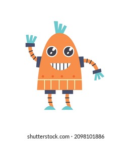 Orange alien robot character hand drawn naive art
