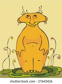 Orange amusing animal on an yellow background
