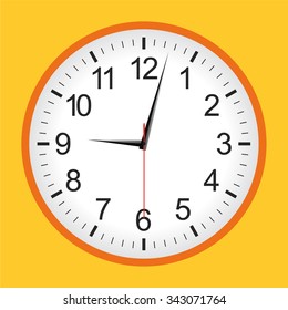 Orange analogue clock .Vector illustration.