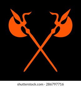 Orange Ancient Weapon Tool Equipment. icon  on a black background