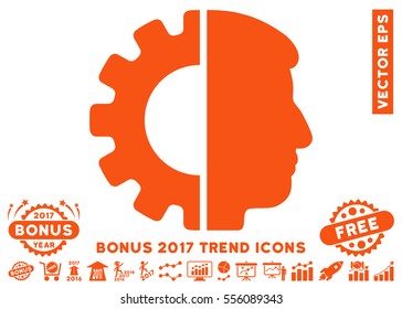 Orange Android Head pictograph with bonus 2017 year trend pictograms. Vector illustration style is flat iconic symbols, white background.