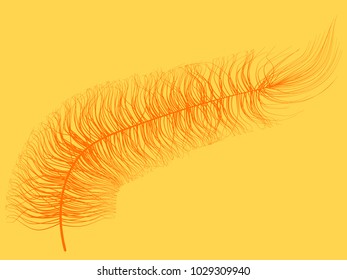 Orange Angelic Fluff. Beautiful Hand Drawn Feathers Isolated. Fluff for Wallpaper, Illustration, Carnival, Masquerade, Invitation, Paper, Textile. Decoration Element for Your Design.