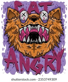 Orange angry cat head vector illustration