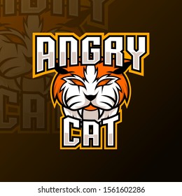 orange angry cat mascot gaming logo design vector template
