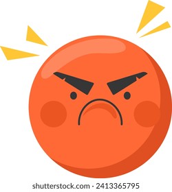 Orangefärbte Emoji mit zerrissenen Brühen und einem frostigen Mund. Frustrierte, verrückte Gesichtsausdrücke Emoticon. Wut und Nervosität Emotion, Vektorgrafik.