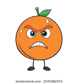 A orange with angry face, fruit, cartoon, Character, food, garden, nature