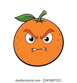 A orange with angry face, fruit, cartoon, Character, food, garden, nature