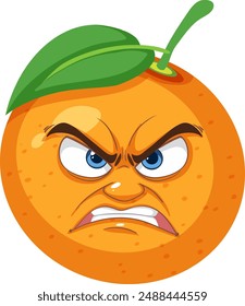 An orange with an angry facial expression