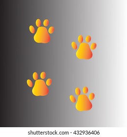 orange animal footprint. dog paws stamp on floor surface background. vector illustration