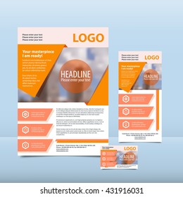 Orange annual report with the pattern brochure flyer and business card design template