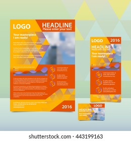 Orange annual report with the pattern brochure flyer and business card design template