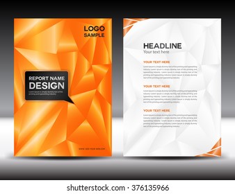 Orange Annual report template, brochure flyer, cover design, polygon background, portfolio, Leaflet, presentation, book , booklet, catalog, brochure flyer, magazine ads, newsletter, poster