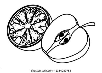 orange and apple black and white