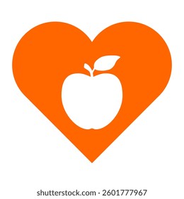 Orange apple and heart on white