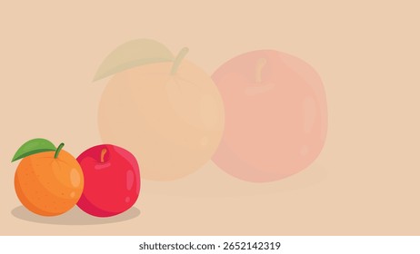 Ilustración naranja y manzana en el diseño de Vector de fondo naranja