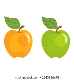 Orange apples and green apples, isolated fruit on a white background, Vector illustration
