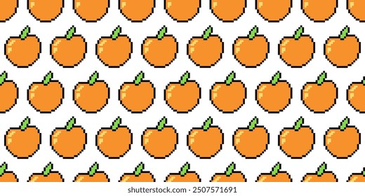 Orange apricot emoji. Pixel art vector pattern. White background. Vintage 8-bit texture. Minimalistic pixel graphic. Fruit symbol. Old style. 80s, and 90s video game object design. 