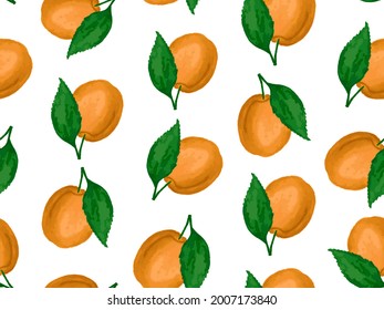 Vector de impresión textil vectorial sin fisuras en forma de acuarela, con manteles de cocina de albaricoque naranja. Abarricot de frutos de berry diseño de impresión de tela de manteles de cocina sin fisuras. Nutrición orgánica