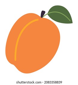 Orange apricot with leaf. Peach icon in trendy flat style