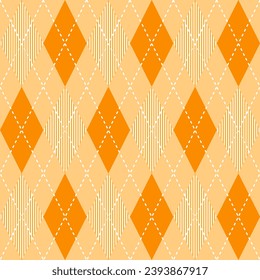 Orange argyle pattern with stripe inside. Argyle vector pattern. Argyle pattern. Seamless geometric pattern for clothing, wrapping paper, backdrop, background, gift card, sweater.