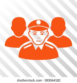 Orange Army Team interface toolbar icon. Vector pictogram style is a flat symbol on diagonally hatched transparent background.