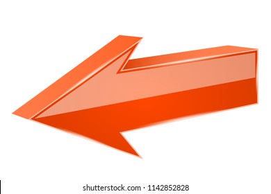 Orange arrow. 3d previous sign. Vector illustration isolated on white background