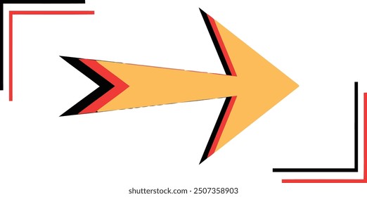 Orangefarbener Pfeil mit schwarzen und roten Umrissen, geeignet für direktionale Designs, Geschäftspräsentationen, Infografiken, Website-Symbole und Marketingmaterialien.