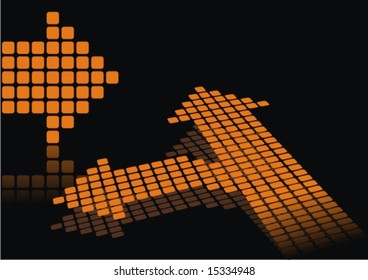 orange arrow consisting of metal cubes on a black background