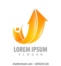 Orange Arrow up with human concept design. Symbol graphic template element 