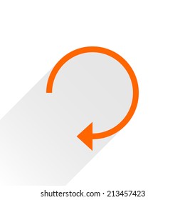 Orange arrow icon reload, refresh, rotation, reset, repeat sign 19. Web pictogram with gray long shadow on white background. Simple, solid, plain, flat style. Vector illustration graphic design 8 eps