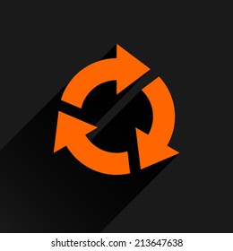Orange arrow icon reload, refresh, rotation, reset, repeat sign 11. Web pictogram with gray long shadow on white background. Simple, solid, plain, flat style. Vector illustration graphic design 8 eps
