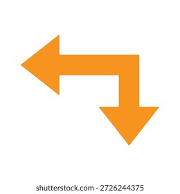 Seta laranja indicando direção para baixo e para a direita isolada em fundo branco