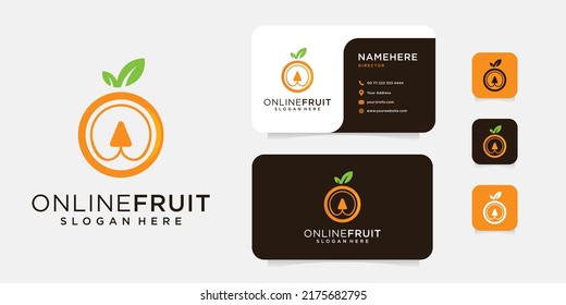 Orange and arrow logo design with business card template. Logo can be used for icon, brand, identity, vegetable, food, eat, and business company