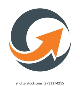 Orange arrow moving in circular motion with gray curve modern graphic design element icon