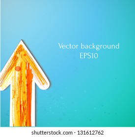 Orange arrow on blue background. Vector illustration