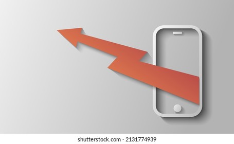 Orange arrow symbol ejected from the mobile phone